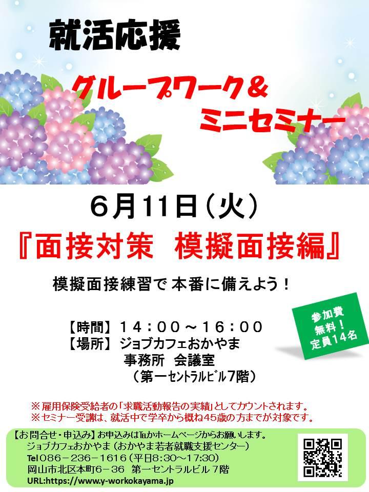 2019年6月11日(火)就活支援セミナー『面接対策 模擬面接編』参加者募集中!!